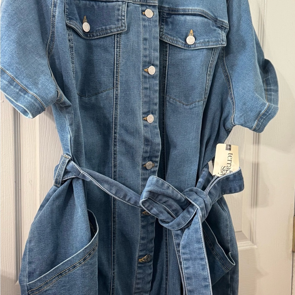 Terra & Sky Light Blue Denim Shirt Dress
